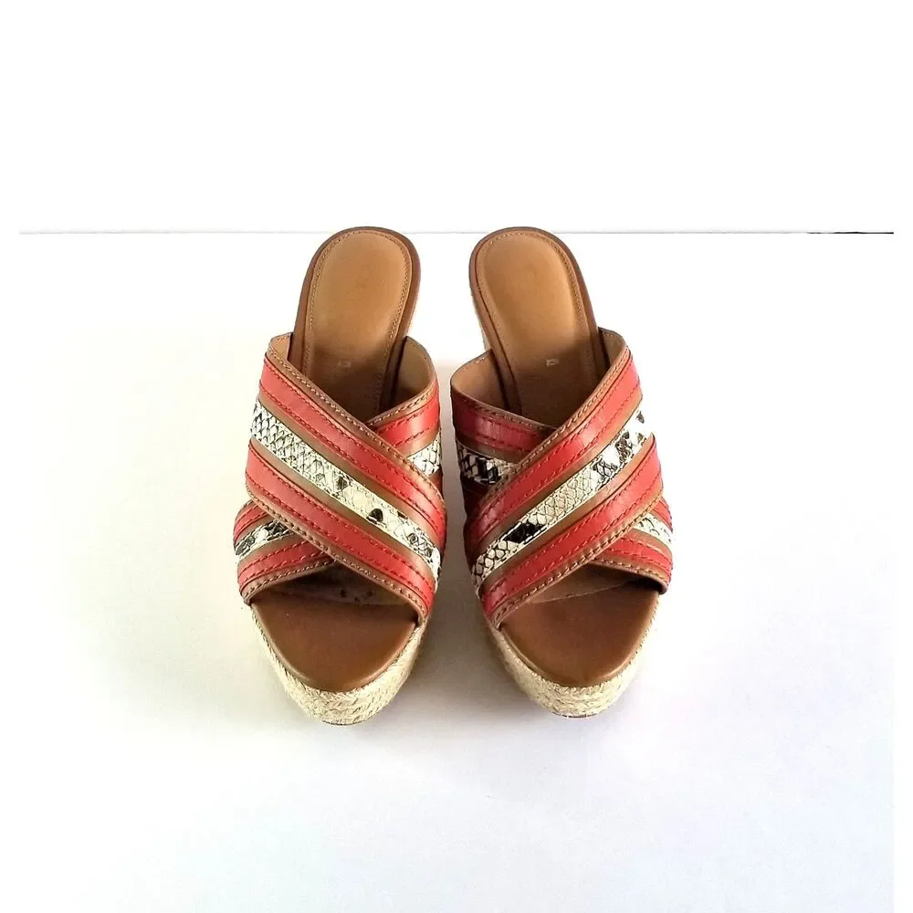 COACH Florentine Espadrille Wedge Sandals Sz 6 Red Tan Snake Print Platform - Picture 4 of 12